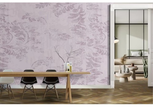 Wallpaper with stylized pink leaves pattern refined.