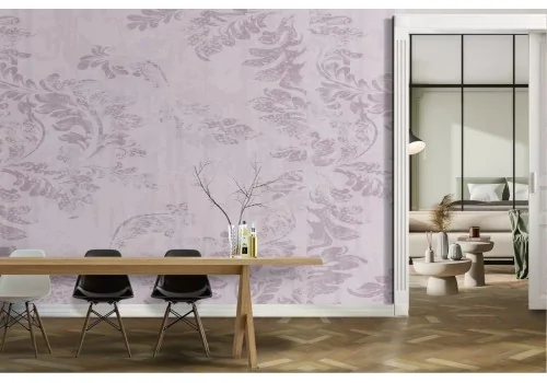 Wallpaper with stylized pink leaves pattern refined.