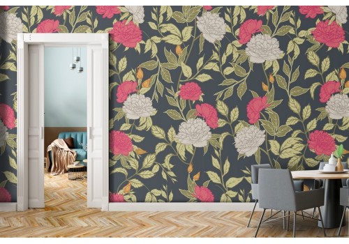 Red and white roses vintage pattern wallpaper.