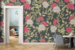 Red and white roses vintage pattern wallpaper.