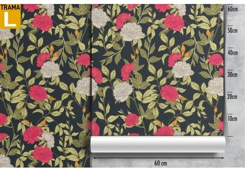 Carta da Parati rose rosse e bianche pattern vintage. 2