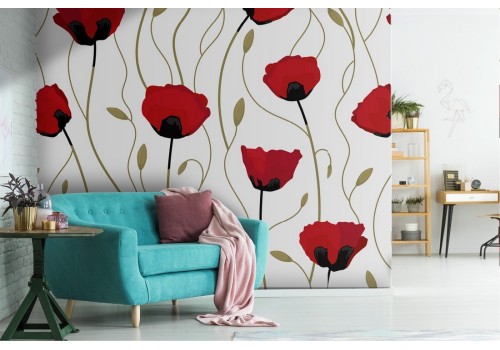 Red poppies pattern wallpaper.