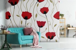 Red poppies pattern wallpaper.