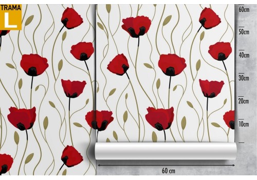 Carta da Parati papaveri rossi pattern fiori. 2