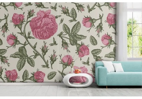 Pink flowers vintage decoration wallpaper.