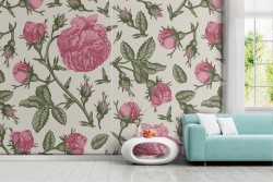 Carta da Parati fiori rosa decorazione vintage.