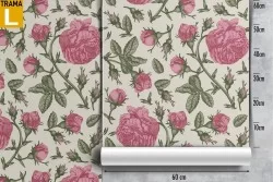 Carta da Parati fiori rosa decorazione vintage.