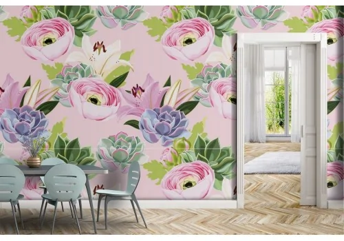 Refined pink flowers wallpaper nature pattern.