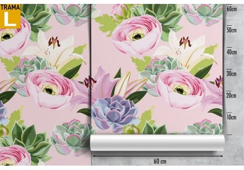 Carta da Parati fiori rosa raffinati pattern natura. 2