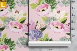 Carta da Parati fiori rosa raffinati pattern natura.