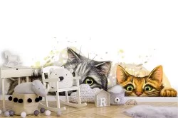 Carta da Parati bambini animali gatti illustrazione