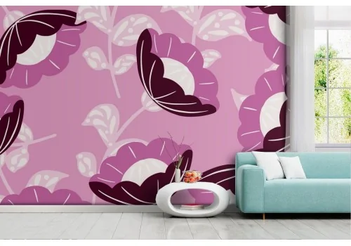 Carta da Parati fiori stilizzati fucsia decoraizone pattern.