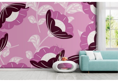 Wallpaper with stylized fuchsia flowers decoration pattern.