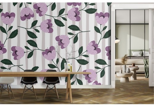 Carta da Parati fiori rosa e righe decorazione.