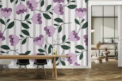 Carta da Parati fiori rosa e righe decorazione.