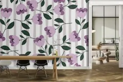 Pink flowers and stripes wallpaper decoration.