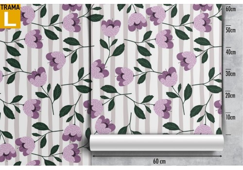 Pink flowers and stripes wallpaper decoration. 2
