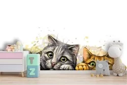 Children's wallpaper with cat animal illustration