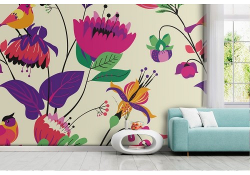 Carta da Parati fiori natura vintage decorazione.