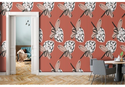 White stylized flower wallpaper pattern.