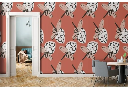 White stylized flowers wallpaper pattern.