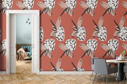 Carta da Parati fiori stilizzati bianchi pattern.