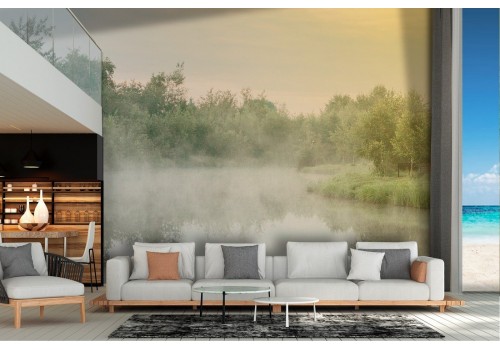 Tropical river landscape wallpaper with forest