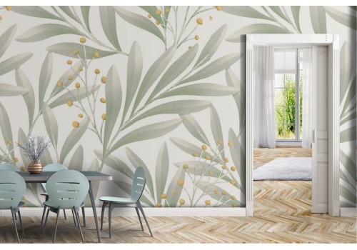 Refined nature green leaves wallpaper.