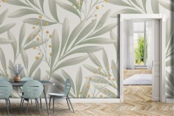 Refined nature green leaves wallpaper.