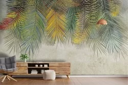 Carta da Parati superficie cemento con palme tropicali