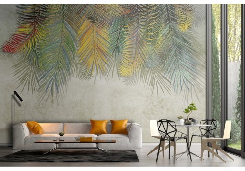 Wallpaper concrete surface with tropical palms 2