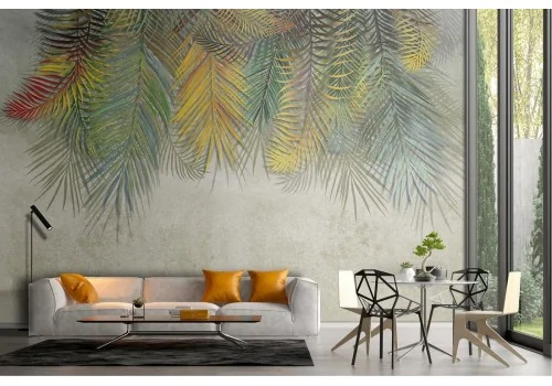 Wallpaper concrete surface with tropical palms 2