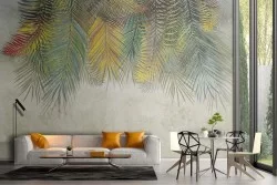 Carta da Parati superficie cemento con palme tropicali