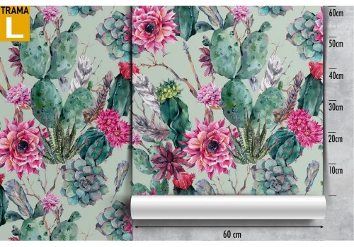 Cactus and tropical flowers wallpaper pattern. 2
