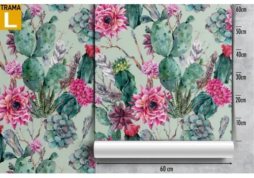 Cactus and tropical flowers wallpaper pattern. 2