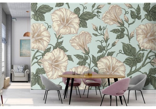White flowers vintage pattern wallpaper.