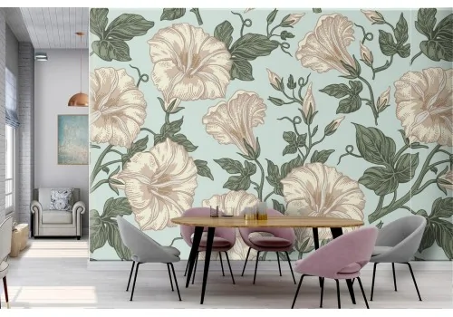 White flowers vintage pattern wallpaper.