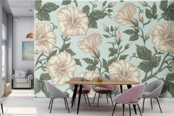 Carta da Parati fiori bianchi pattern vintage.