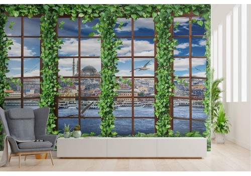 Wallpaper illustration landscape from window