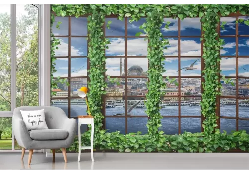 Carta da Parati illustrazione paesaggio da finestra 2