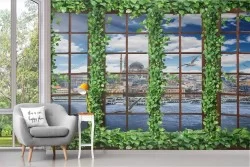 Wallpaper illustration landscape from window