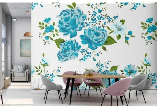 Blue flowers wallpaper nature vintage pattern.