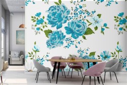 Blue flowers wallpaper nature vintage pattern.