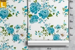 Carta da Parati fiori azzurro natura vintage pattern.