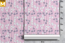 Modern Nature Wallpaper with Flowers, Stripes and Waves