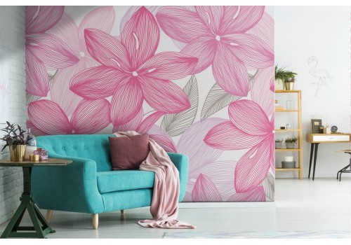 Carta da Parati foglie rosa grandi natura moderna.