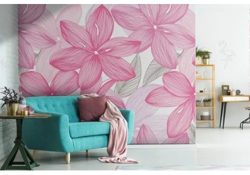 Carta da Parati foglie rosa grandi natura moderna.