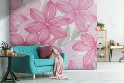 Carta da Parati foglie rosa grandi natura moderna.