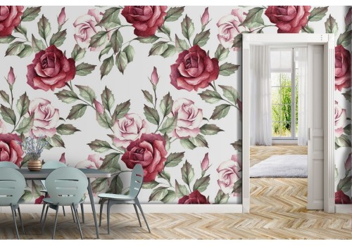 Carta da Parati fiori rose rosse natura pattern.