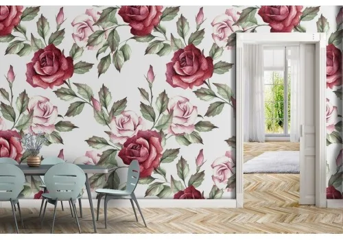 Carta da Parati fiori rose rosse natura pattern.